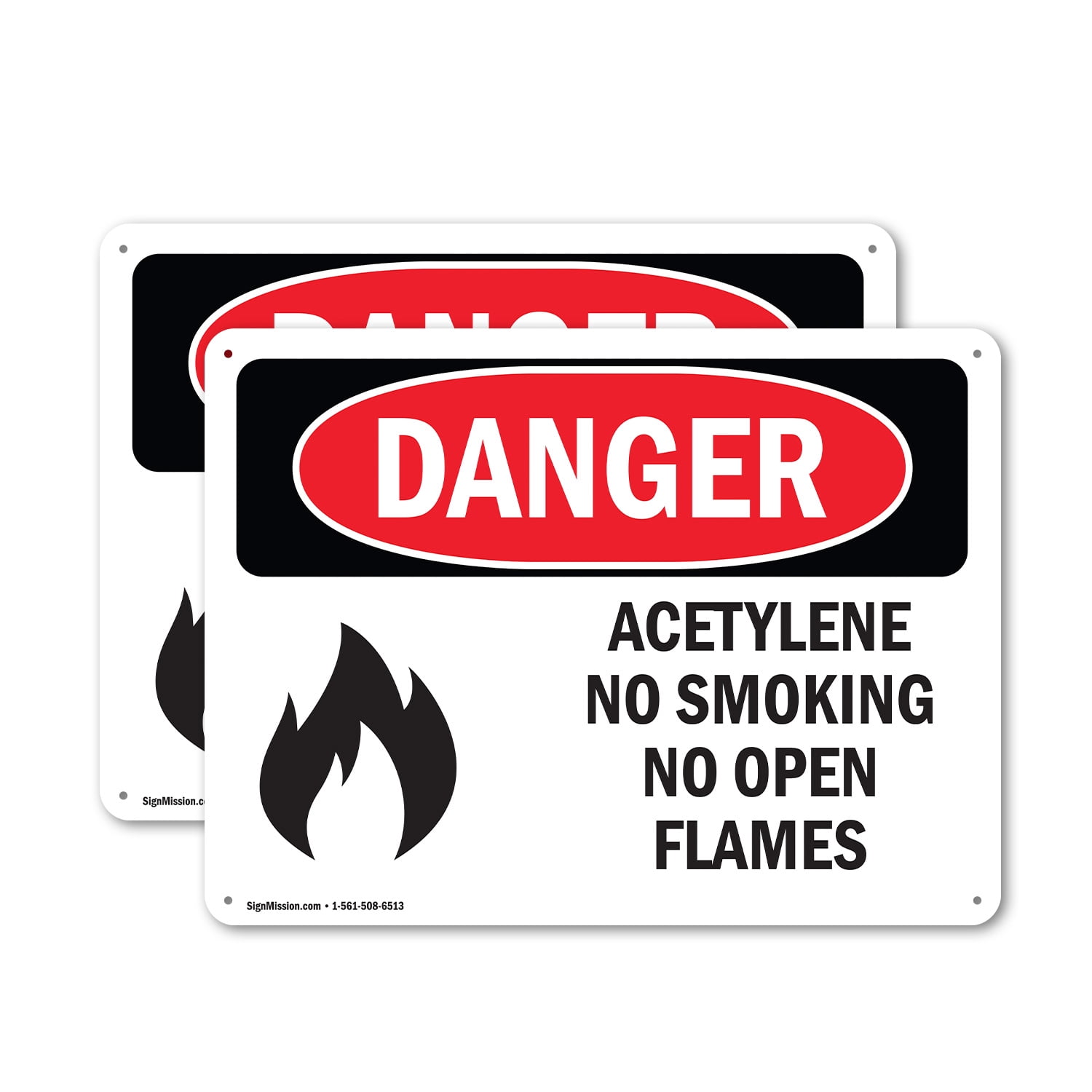 (2 Pack) Acetylene No Smoking No Open Flames OSHA Danger Sign 18 Inch X ...