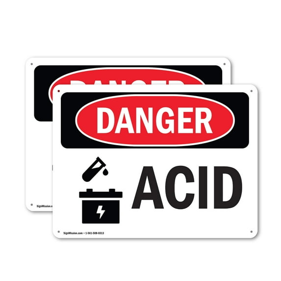 (2 Pack) Acid OSHA Danger Sign 10 Inch X 7 Inch Plastic Sign, Weather Resistant, UV Protected for Workplace, Business, and Construction Site, Made in the USA
