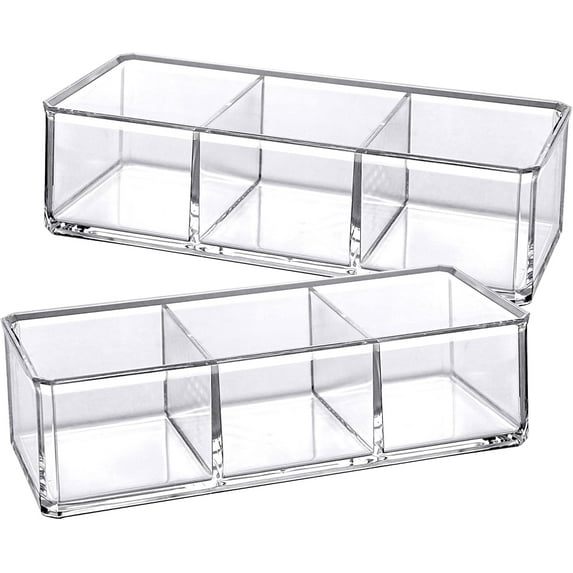 2-Pack Acrylic 3-Compartment Makeup Organizer, Transparent Plastic Lipstick Holder, Perfect Bathroom Vanity Storage Solution for Lipsticks, Nail Polishes