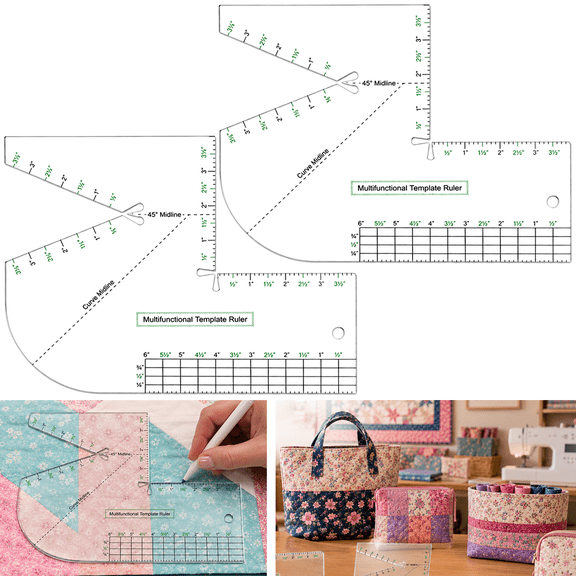 2 Pack Acrylic Bag Pattern Stencil Set, 7.5x10 Inch Transparent Sewing Ruler Guide for 45mm Rotary Cutter, 3mm Thick Fabric Cutting Template for Pouches & Totes