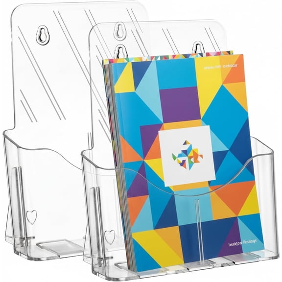 2 Pack Acrylic Brochure Holder, 8.5 x 11 Inches Clear Booklet Display Stand for Desk or Wall Mount, Plastic Countertop Organizer Menu, Pamphlet, Literature, Document, Magazine, Journals