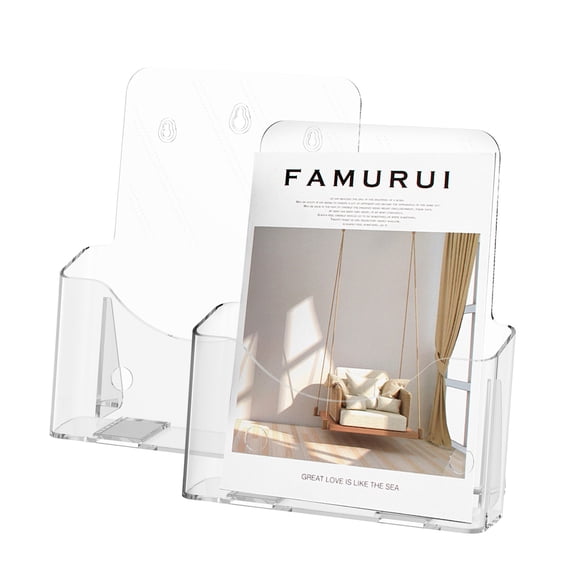2 Pack Acrylic Brochure Holder Clear Leaflet Holder with Hanging Hole Acrylic Magazine Standing Booklet Flyer Stand for Office Restaurant