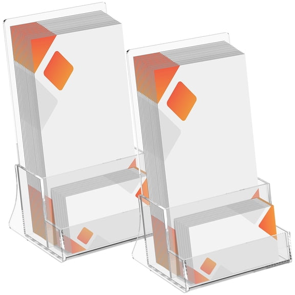 2 Pack Acrylic Brochure Holder Stand 4.5‘’ Clear brochure and business Rack Card Holder Stand Plastic Flyer Display Stand for Magazine Pamphlet Booklets Menu Journals Business Card