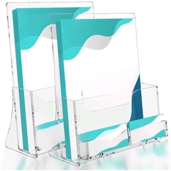 2 Pack Acrylic Brochure Holder With business card holder, 8.5 x 11 inches Clear Acrylic Literature Holder Plastic Flyer Display Stand$$