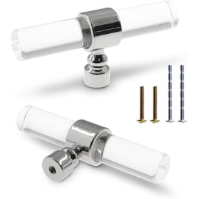 2 Pack Acrylic Cabinet Knobs Silver Drawers Knobs, Clear Single Hole T Bar Cabinet Pulls for Dresser Drawers Kitchen Cabinet, 3.15" Overall Length