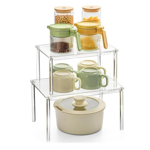 2-Pack Acrylic Cabinet Organizer Shelves - Stackable Kitchen Spice Rack ...