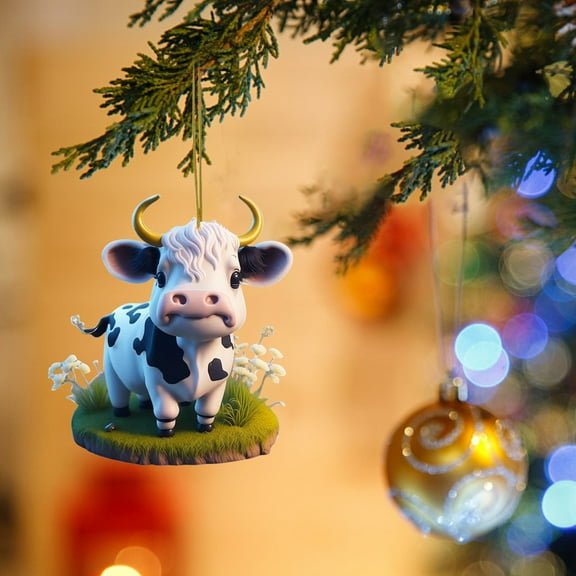 2-Pack Acrylic Cow Ornaments, Cute Cow Pendant for Christmas Tree Car Mirror, Plateau Cow Decor for Home Backpack Gift(A)