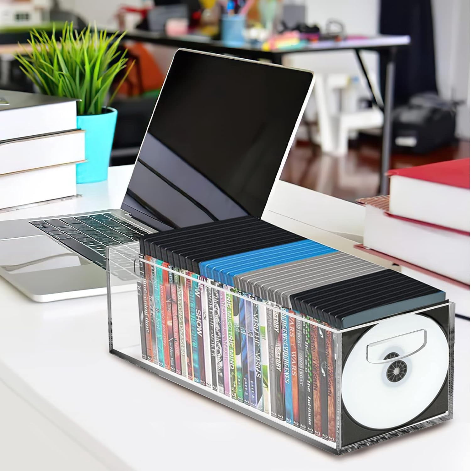 2 Pack Clear Acrylic DVD CD Storage Box with Handles, Stackable ...