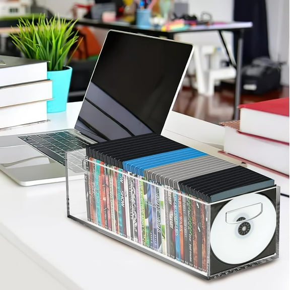 2 Pack Clear Acrylic DVD CD Storage Box with Handles, Stackable Organizer for Games, Books, Home Office