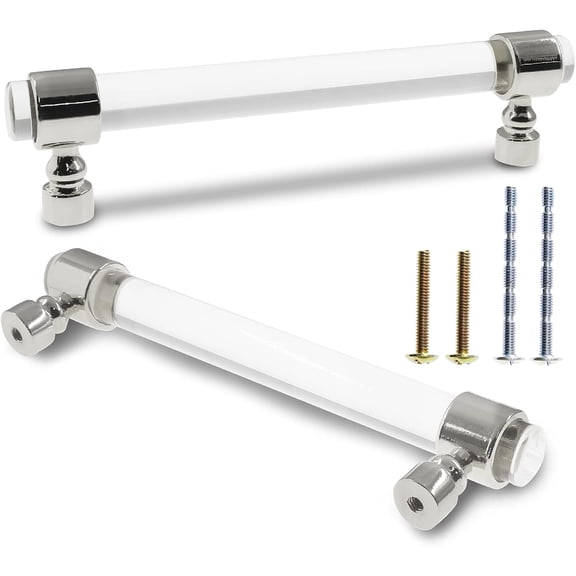 2 Pack Acrylic Drawer Pulls Silver Cabinet Handles, 5" Hole Centers T Bar Cabinet Pulls Lucite Cabinet Knobs for Dresser Drawers Kitchen Cupboard, 5.94" Overall Length
