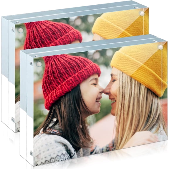 2 Pack Acrylic Frame 8.5x11, 20% Thicker, 24mm Thick Frameless Clear Picture Frame, Double Sided Magnetic Photo Frame, Free Standing Desktop Display Stand Acrylic Picture Frames