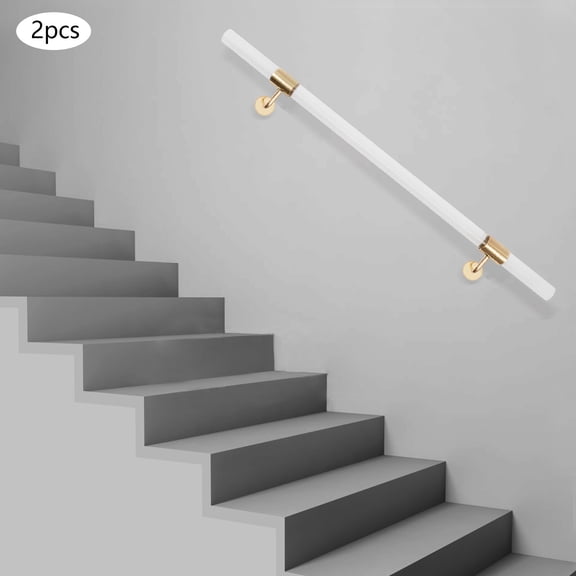 2 Pack Acrylic Handrail Clear and Golden for Indoor Stairs Wall Mount Railing with Golden Brackets