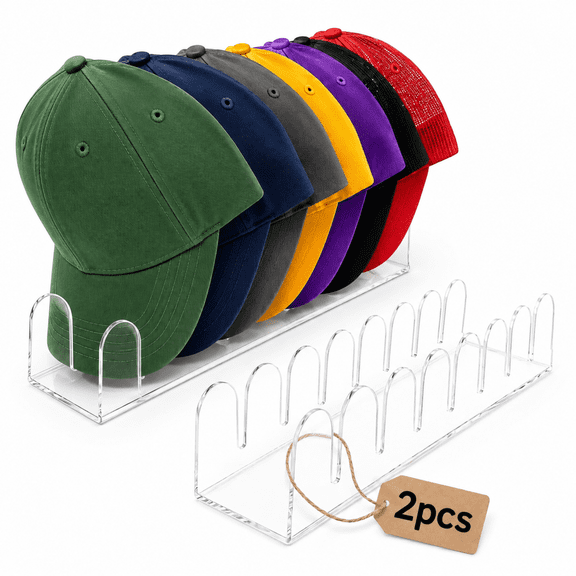2-Pack Acrylic Hat Rack Clear Baseball Cap Organizer, No-Install Hat Holder Display Stand for Closet, Bedroom, Dresser and Shelf Storage, Stackable Hat Organizer for Caps