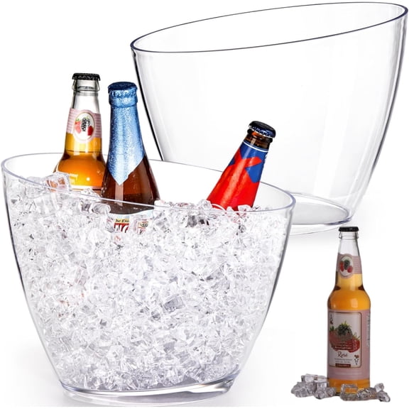 2 Pack Acrylic Ice Bucket, 5.2L Clear Plastic Champagne Wine Bucket Chiller, Oval Bar Cooler Container, Food Grade Beverage Storage Tub for Champagne, Beer Bottles, Drinks, and Parties