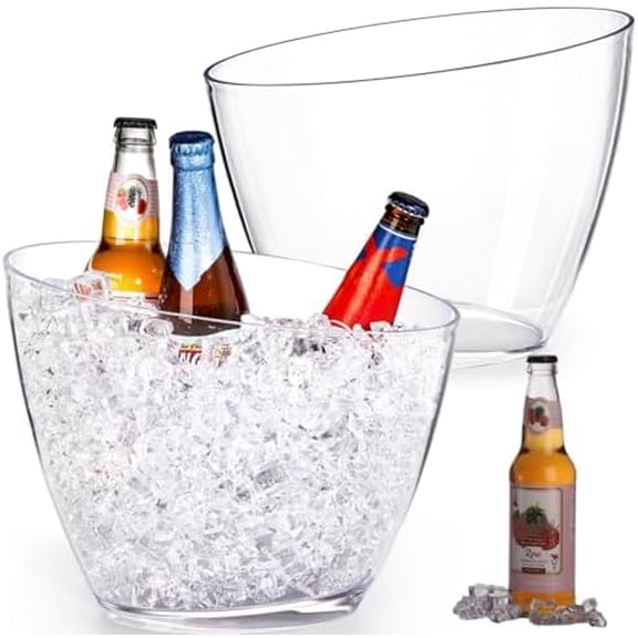 2 Pack Acrylic Ice Bucket, 5.2L Clear Plastic Champagne Wine Bucket Chiller, Oval Bar Ice Cooler Container, Food Grade Beverage Storage Tub for Champagne, Beer Bottles, Drinks, Bar and Parties$$