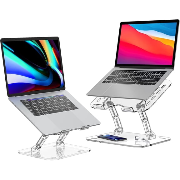 2 Pack Acrylic Laptop Stand for Desk, Adjustable Ergonomic Laptop Riser, Portable Foldable Computer Stand, Compatible with 10 to 15.6 Inches Notebook and MacBook