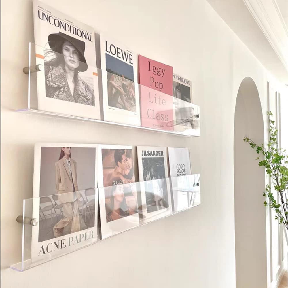 2 Pack Acrylic Magazine Holder Rack Brochure Holder Wall Mount 24 inch ...