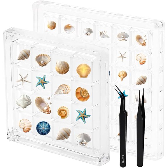2 Pack Acrylic Magnetic Seashell Display Boxes 36 Grid and 16 Grid Clear Collection Cases