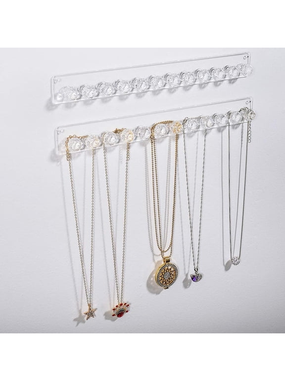 2 Pack Acrylic Necklace Hanger, Wall Mounted Necklace Hangers Hanging Jewelry Organizer, Bracelets Rings Bangles Display Rack