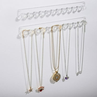 2 Pack Acrylic Necklace Hanger, Wall Mounted Necklace Hangers Hanging Jewelry Organizer, Bracelets Rings Bangles Display Rack