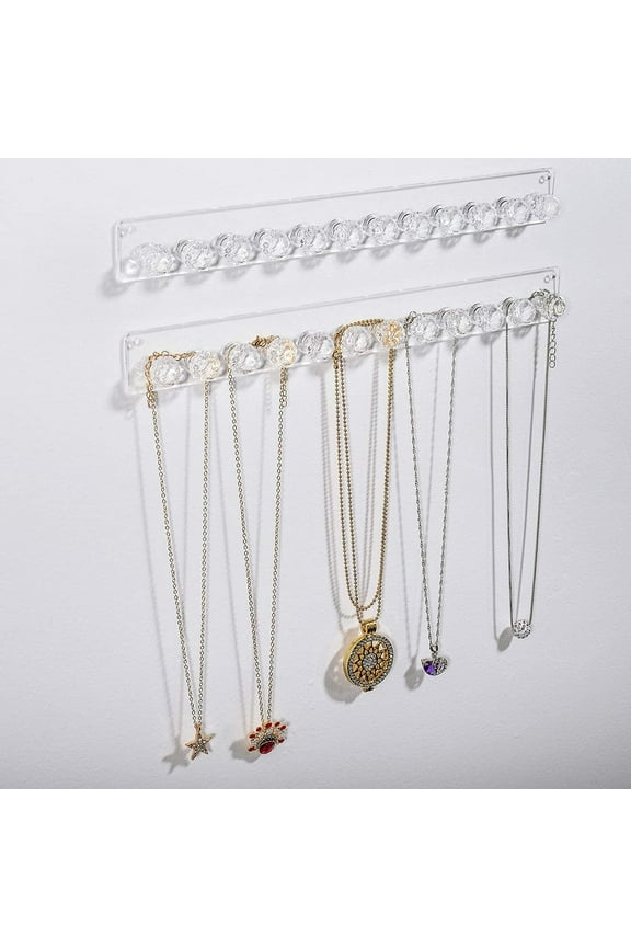 2 Pack Acrylic Necklace Hanger, Wall Mounted Necklace Hangers Hanging Jewelry Organizer, Bracelets Rings Bangles Display Rack