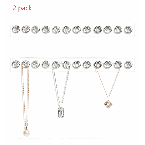 2 Pack Acrylic Necklace Holder – Hanging Jewelry Organizer Wall Mounted, Clear Necklace Hangers with 12 Hooks for Women and Girls, Necklace Organizer for Wall, Bracelet Holder