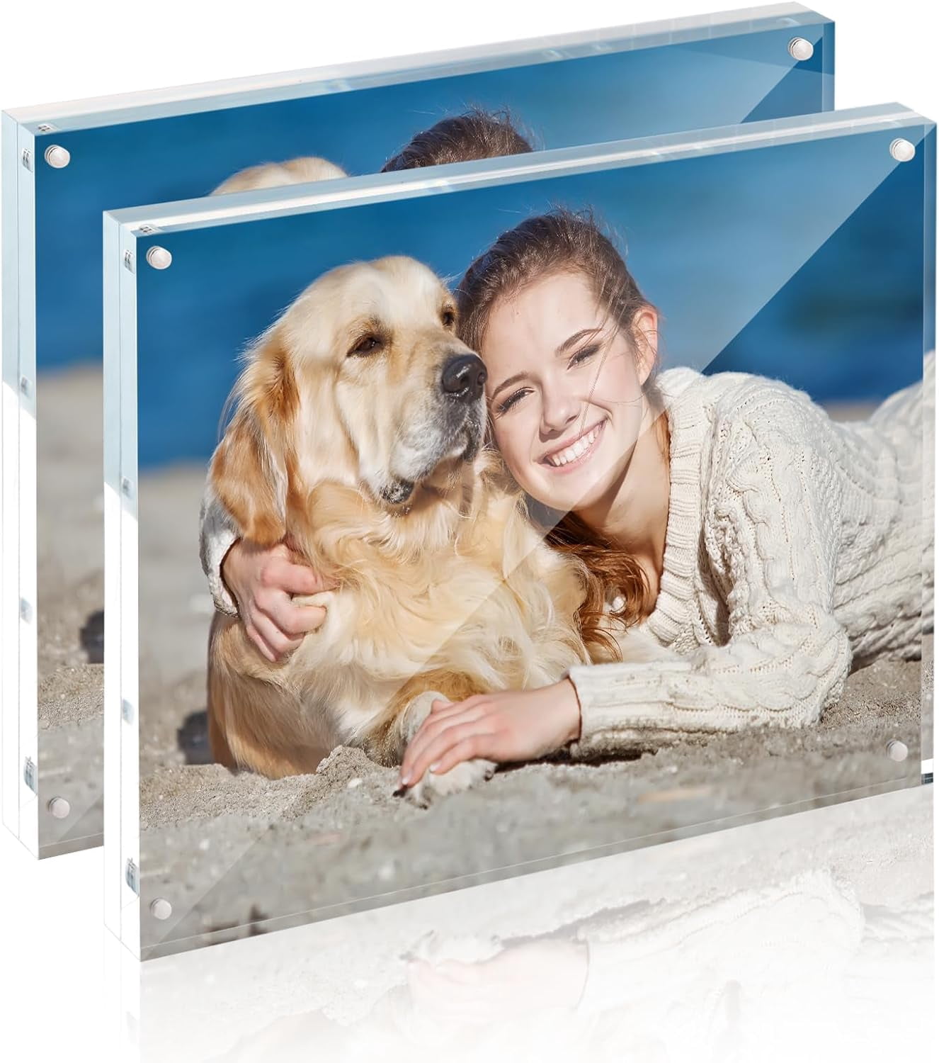 Toolsure 8x10 Acrylic Picture Frame - Magnetic Double-Sided Display, 12+12mm Thick, Desktop Photo Frame With Gift Box