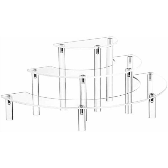 2 Pack Acrylic Risers Display Stand for Pop Figure, 3 Tier Clear Acrylic Cupcake Stand, Half Moon Dessert Stand for Display Or Collections (Advertising Nail)