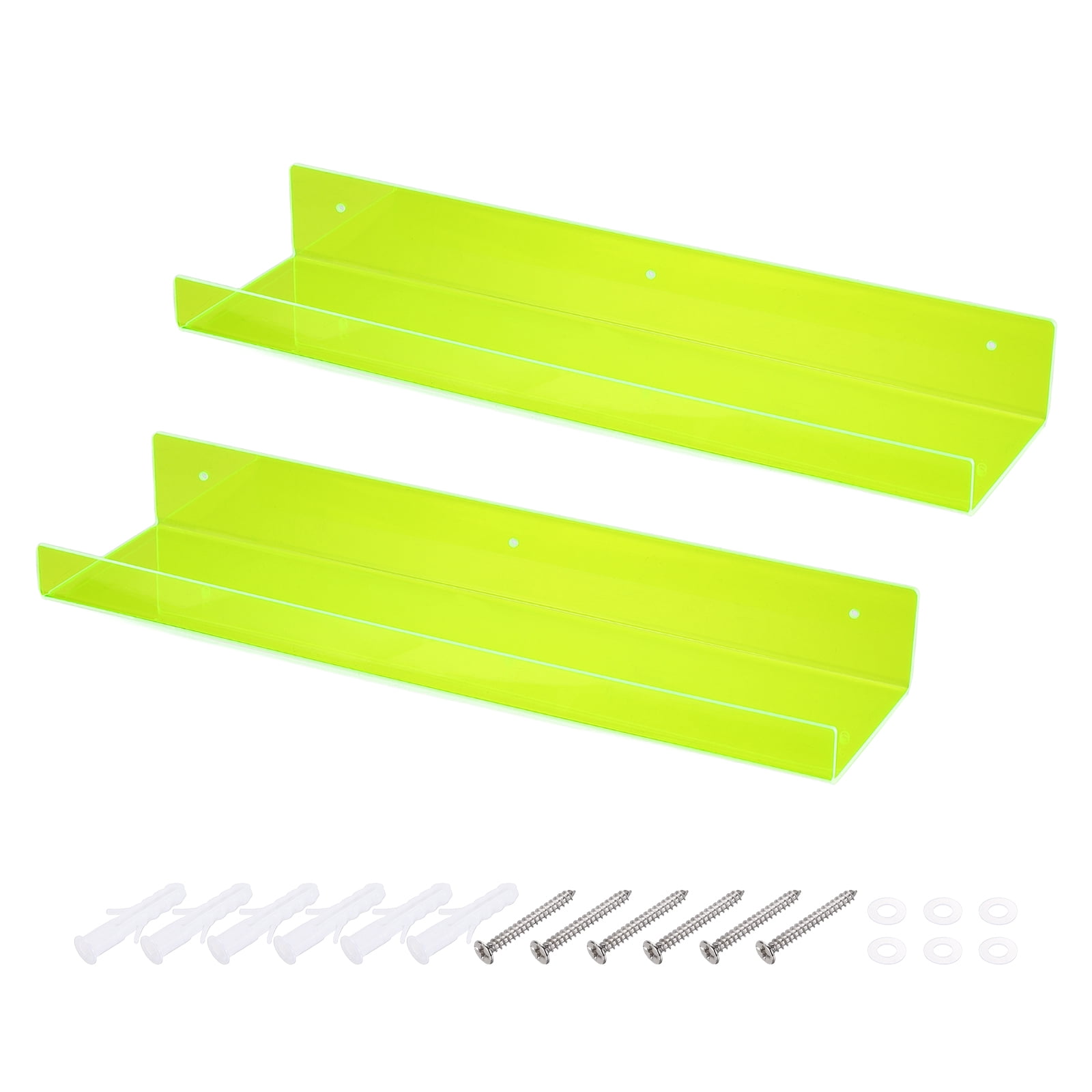 2 Pack Acrylic Shelves for Wall, 15 Inch Fluorescent Green Floating Shelves Wall Mount Display Shelf for Bathroom, Bedroom, Living Room, Room Decor