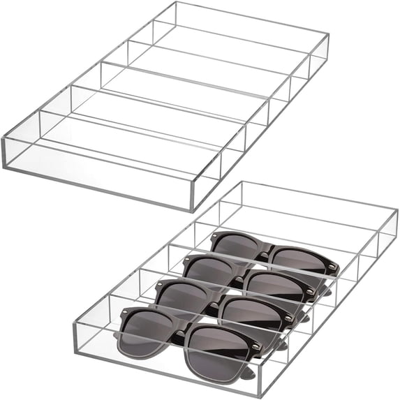 2 Pack Acrylic Sunglasses Organizer, 6 Slot Clear Eyeglasses Storage Case, Stackable Eyewear Display Tray for Sunglasses, Fashion Eye Wear, Protective Glasses