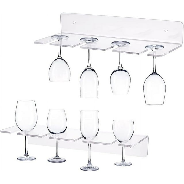 2 Pack Acrylic Wine Glass Holders Wall Mounted Clear Wine Glasses