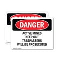 thumbnail image 1 of (2 Pack) Active Mines Keep Out Trespassers OSHA Danger Sign 24 Inch X 18 Inch Plastic Sign, Weather Resistant, UV Protected for Workplace, Business, and Construction Site, Made in the, 1 of 8