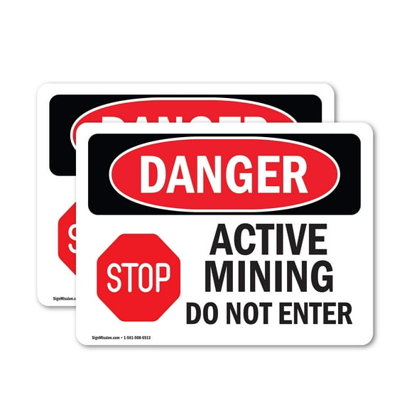 (2 Pack) Active Mining Do Not Enter OSHA Danger Sign 10 Inch X 7 Inch Vinyl Label Decal Sticker Weather Resistant, UV Protected for Workplace, Business, and Construction Site, Made in