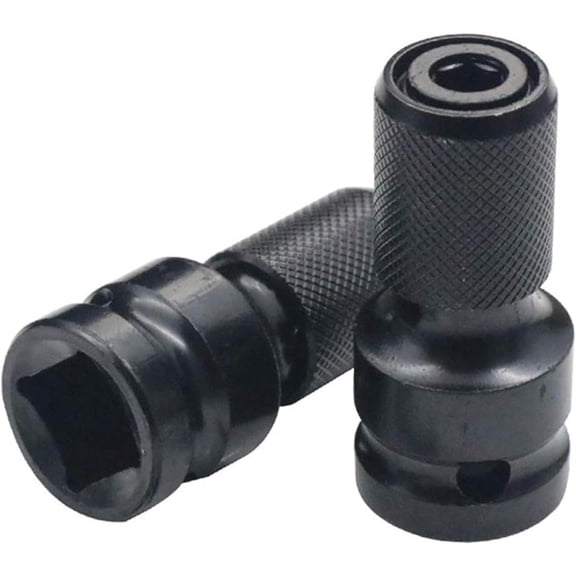 2-Pack Adapter - 1/2 inch Square Drive to 1/4 inch Hex Female - Suitable for Impact Air and Electric Wrenches - Black Hardened Steel Connector