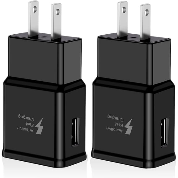 2 Pack Adaptive Fast Charging Block USB Wall Charger Plug Adapter for Samsung Galaxy S25 S24 S23 S22 S21 S20 S10 Plus S9 S8 S7 A36 A25 A20 A16 A15 A14 A13 A12 A05 A03s Note 9 Quick Charge (Black)