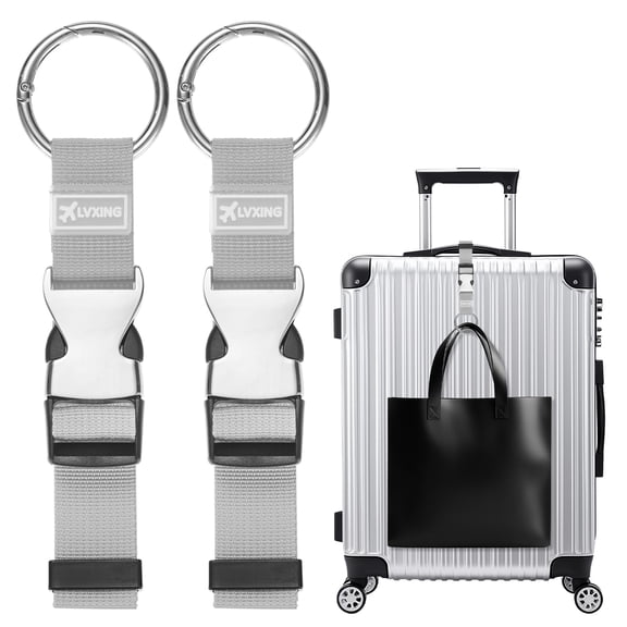 2-Pack Add A Bag Luggage Strap, Adjustable Suitcase Belt, Carry Strap with Ring Buckle [Gray]