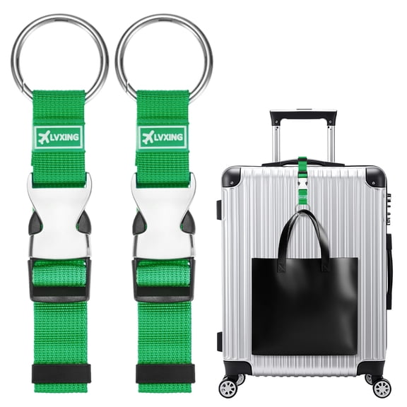 2-Pack Add A Bag Luggage Strap, Adjustable Suitcase Belt, Carry Strap with Ring Buckle [Green]
