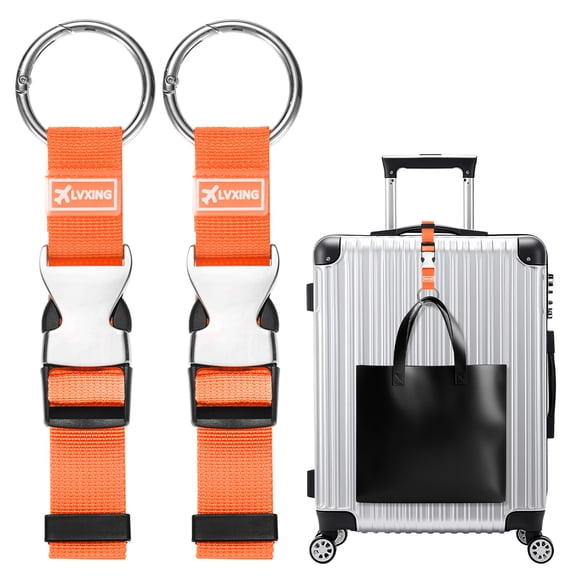 2-Pack Add A Bag Luggage Strap, Adjustable Suitcase Belt, Carry Strap with Ring Buckle [Orange]