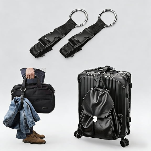 2 Pack Add a Bag Luggage Straps - Adjustable Suitcase Belts Travel Accessories - Jacket Gripper Arm Saver Easy to Carry Your Extra Bags (Black)