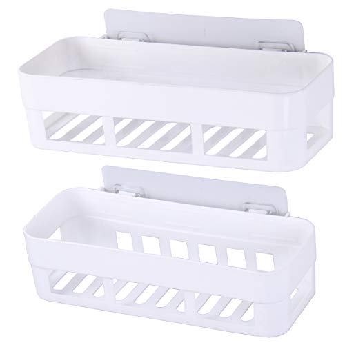2 Pack Adhesive Bathroom Shelves Organizer Shower Caddy, Strong Plastic