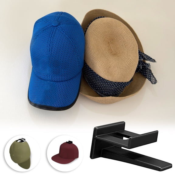 2 Pack Adhesive Hat Hooks for Wall, Strong Hat Rack for Baseball Caps, Hat Organizer Display for Home Decor, Hat Hold Hanger for Wall, Door, Closet, No Drilling