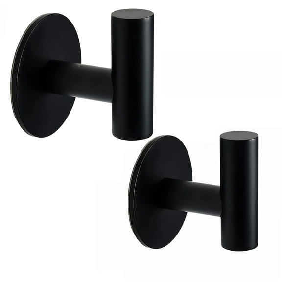 2-Pack Adhesive Wall Hooks 2" Large Base Heavy Duty, Waterproof Rustproof Stainless Steel for Bathroom, Kitchen, Wall, Door, Coat & Key (Black)
