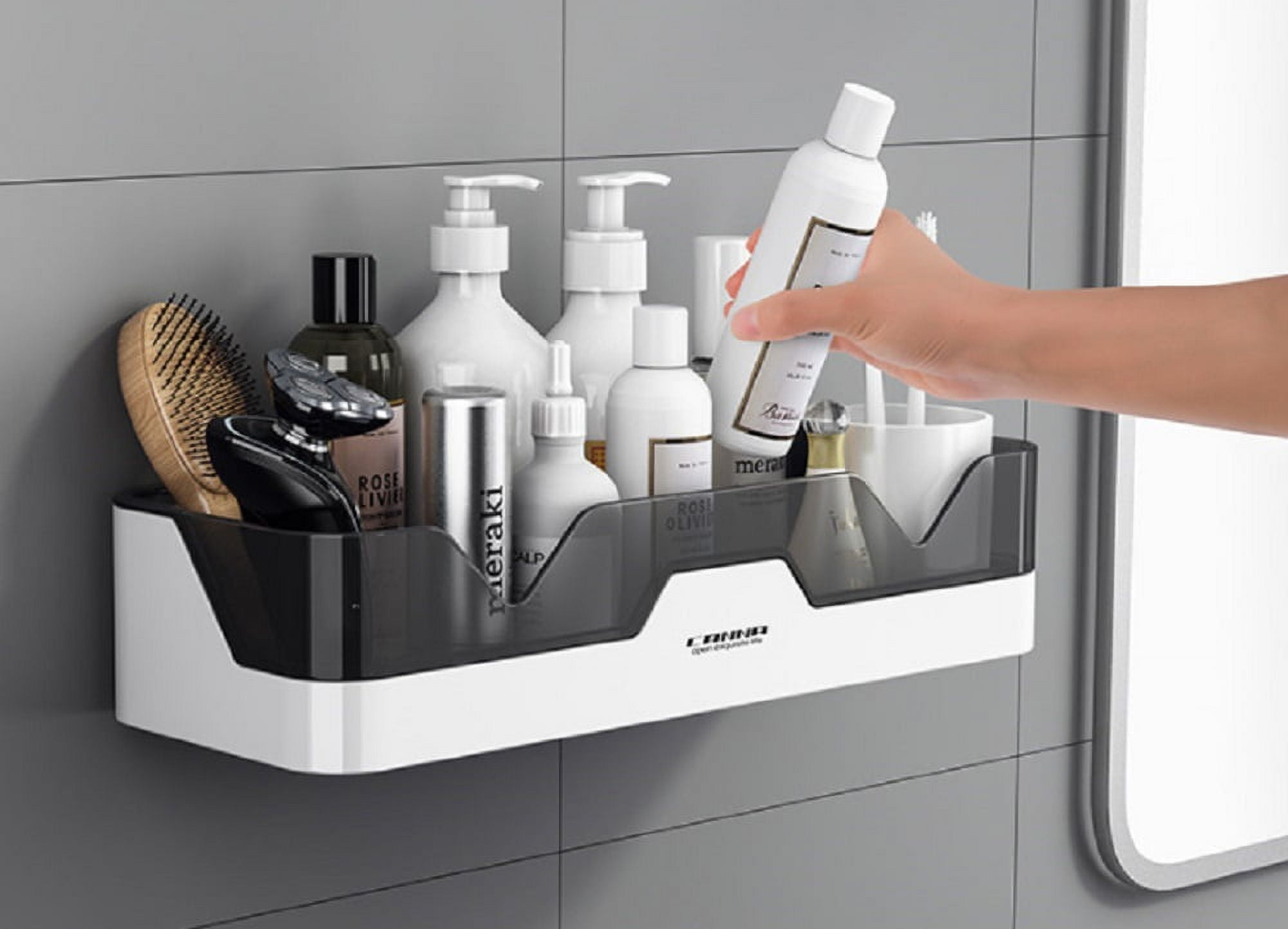 JiePai Acrylic Corner Shower Caddy Shelf with Hooks 2 Pack, Adhesive Wall  Mounted Bathroom Shower Shelf Organizer for Inside Shower & Kitchen Storage