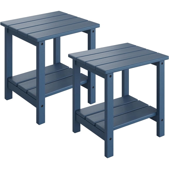 2 Pack Adirondack Outdoor Side Table 18x15, HDPE 2-Tier Patio End Table | All Weather & Wood Textured for Patio Pool Deck Indoor Backyard, Navy Blue