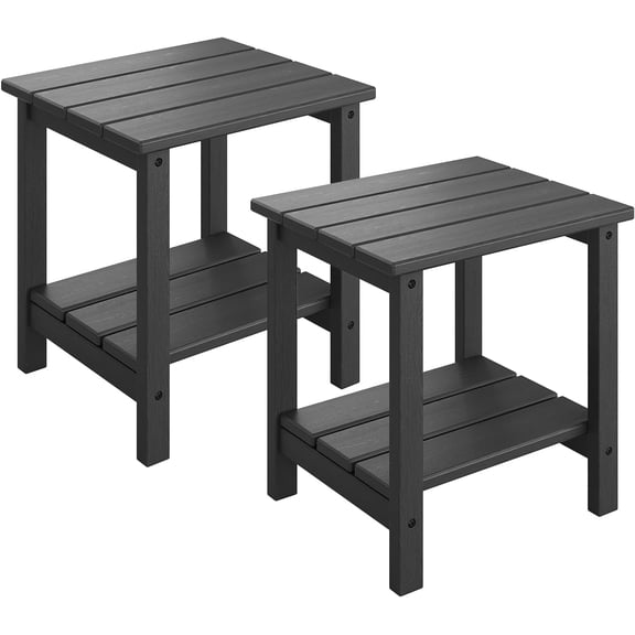 2 Pack Adirondack Side Tables 18 In HDPE Outdoor End Tables with 2-Tier Storage Weather Resistant Patio Tables Black