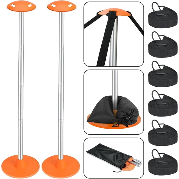 2 Pack Adjustable 1-1/8" D Boat Cover Support Pole System | Load-Bearing Steel Poles with Anti-UV Straps, Storage Bag, 9" D Stable ABS Base, For Pontoon/Jon Boat Cover/Bimini Tops
