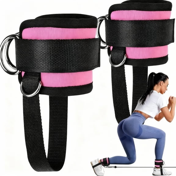 2 Pack Adjustable Ankle Straps for Cable Machine, Padded D Ring Cuffs for Glute and Leg Workouts, Fitness Resistance Training Accessories for Men and Women
