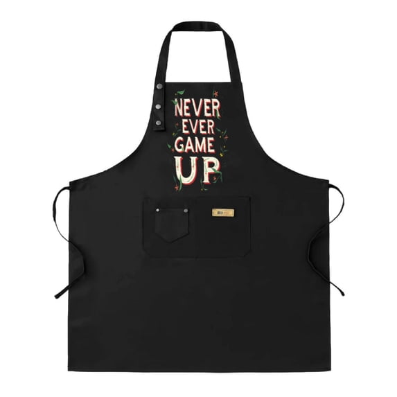 2 Pack Adjustable Bib Apron with 2 Pockets - Colorful " NEVER EVER GAME UP " Design with Christmas Lights - Perfect for Cooking Baking and for Men and Women