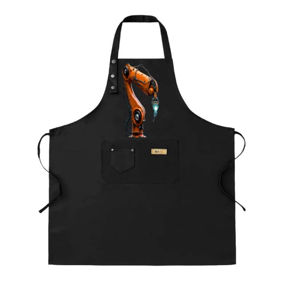 2 Pack Adjustable Bib Apron - Black with Orange Robotic Arm Design & Front Pocket - Perfect for Cooking Kitchen Chef Use for Men & Women