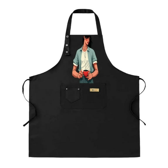 2 Pack Adjustable Bib Apron with Cartoon Character Design - Black Apron with Pocket & Name " M C " - Perfect for Cooking Baking and Chef Use for Men & Women